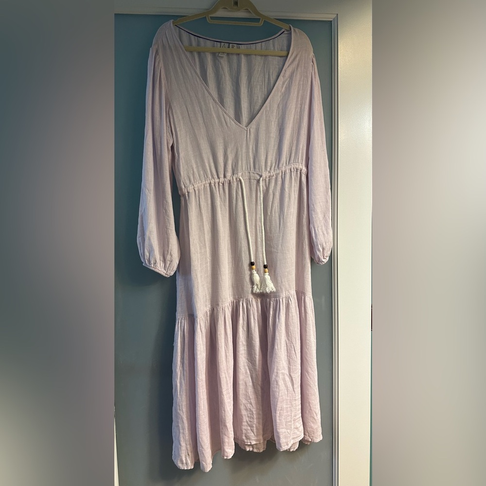 Joie Lavender Linen Blend Tiered Rope Tie Midi Dress size M